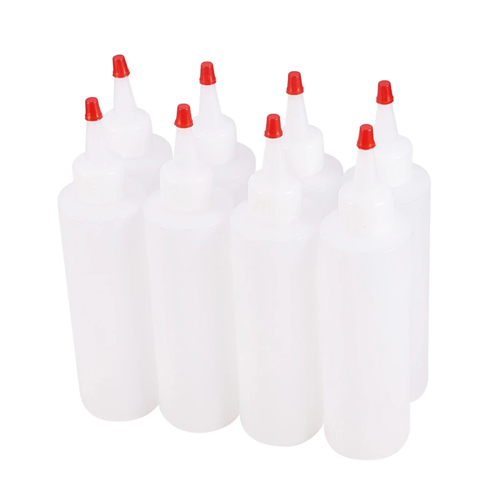 8 Pieces Empty Plastic Bottle with Top Cap Tip Applicator for Paint, Ink, Liquid 180ml