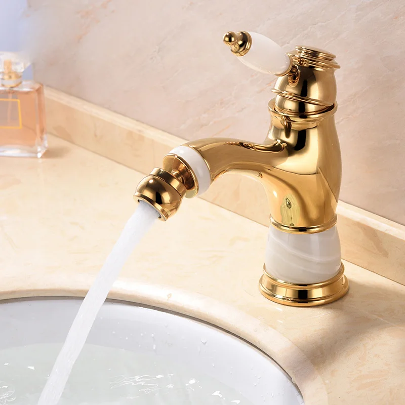 

gold all Copper European type titanium single hole jade basin faucet hot and cold tap mixer basins faucets