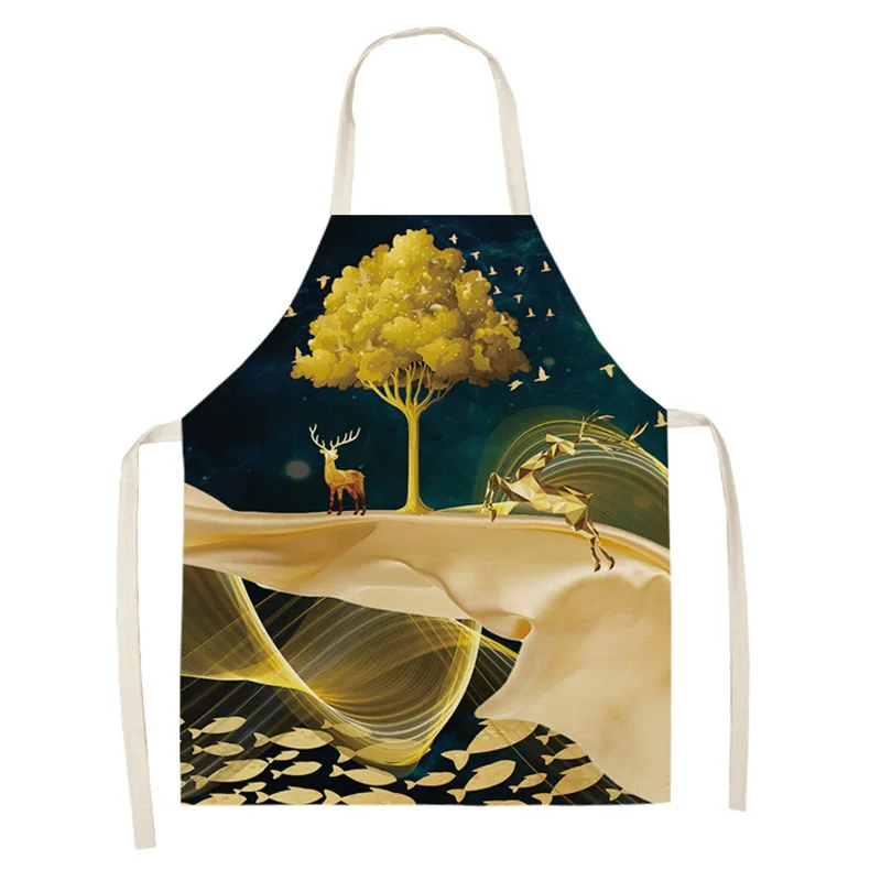 Multifunction Kitchen Apron Women Creative landscape Cotton Linen Sleeveless women Chef Cooking Aprons Kitchen 68*55cm 0063