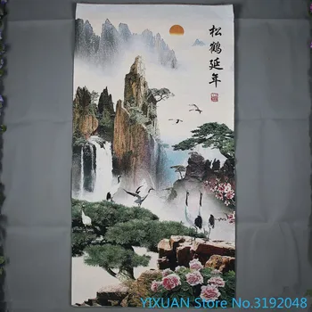 

Songhe Year greeting songtu machine embroidered cloth silk brocade embroidery Tangka embroidery Xiang embroidery