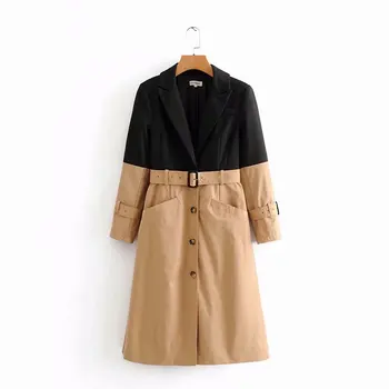 

New winter DJF120-6937 European and American fashion color stitching with dust coat