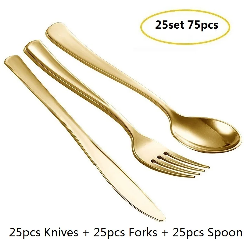 golden plastic tableware  25SET - 副本