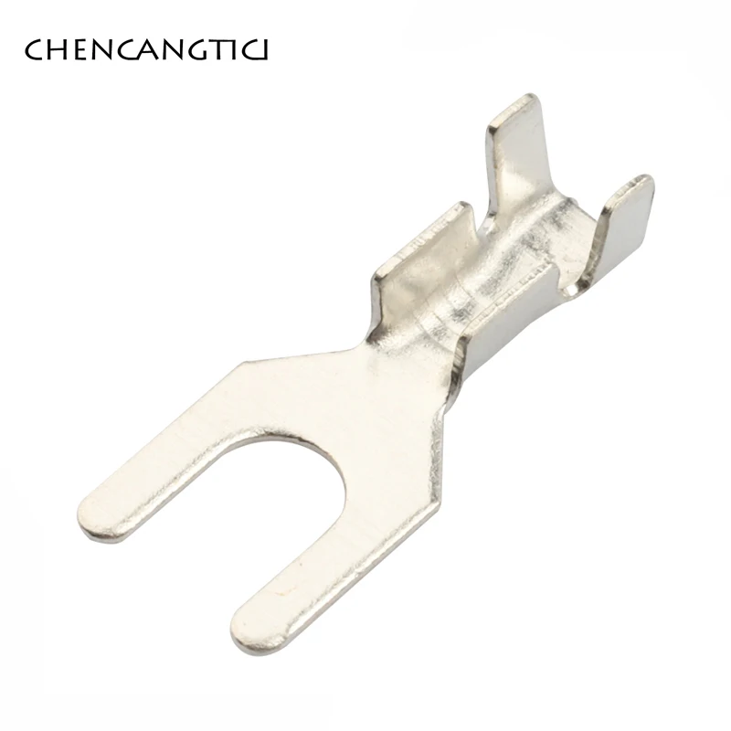 Terminal Block 50 Pcs Fork Spade Terminal Block Cold-Pressed Bare 3.2MM Crimp Terminal Pin U/Y-Shaped Grounding Lug DJ4413-3.2B