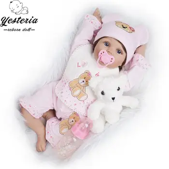 

55cm Reborn Baby Doll Girl Silicone Vinyl Newborn White Bear Outfit