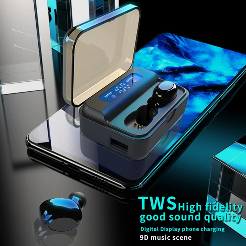S590 TWS Bluetooth 5 0 Earphone 9D Stereo Earbuds 3500mah Led Digital Display Wireless Headset Portable Sport Headset for iphone