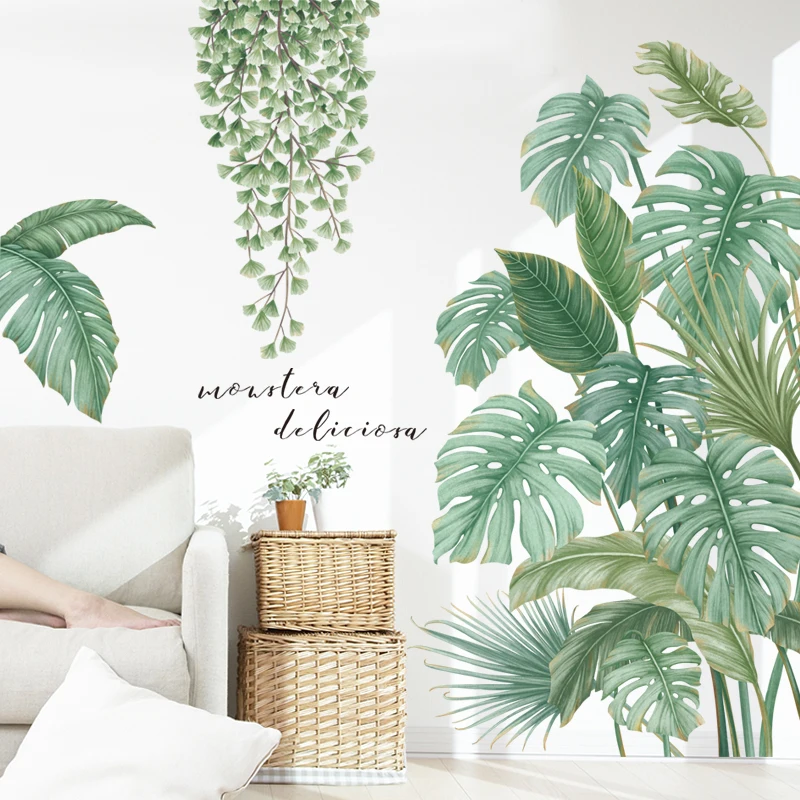 LuanQI Green Leaves Wall Stickers For Home Bedroom Room Tropical Plants Sticker Vinyl Decals Door Murals Wallpaper | Дом и сад
