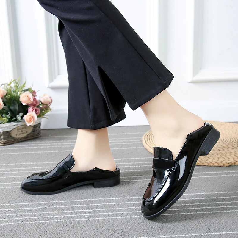 

2020 Spring Shoes Woman Flats Soft Leather Slip-on Loafers Female Casual Flat Platform Square Head Breathable Shoes W40-10