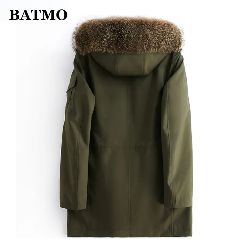 BATMO натуральный мех енота воротник и подкладка с капюшоном мужские парки, мужские зимние теплые куртки с капюшоном, Мужская Шуба XPK108