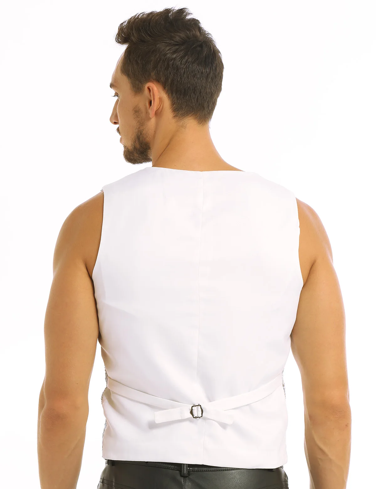 Мужские Блестящие Блестки пикантные Майки Slim Fit v-образным вырезом жилет без рукавов деловой Повседневный жилет Сексуальная Вечеринка майка для мускулистых мужчин костюм