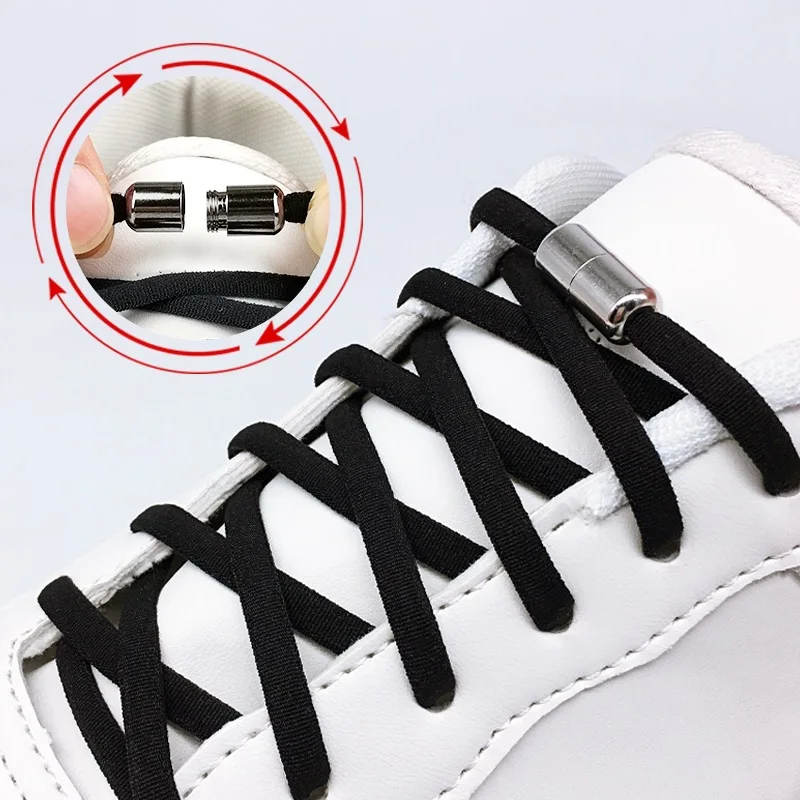 Shoelaces Shoe-Strings Elastic Sneakers No-Tie Metal Quick-Lazy 1pair for Adult Semicircle