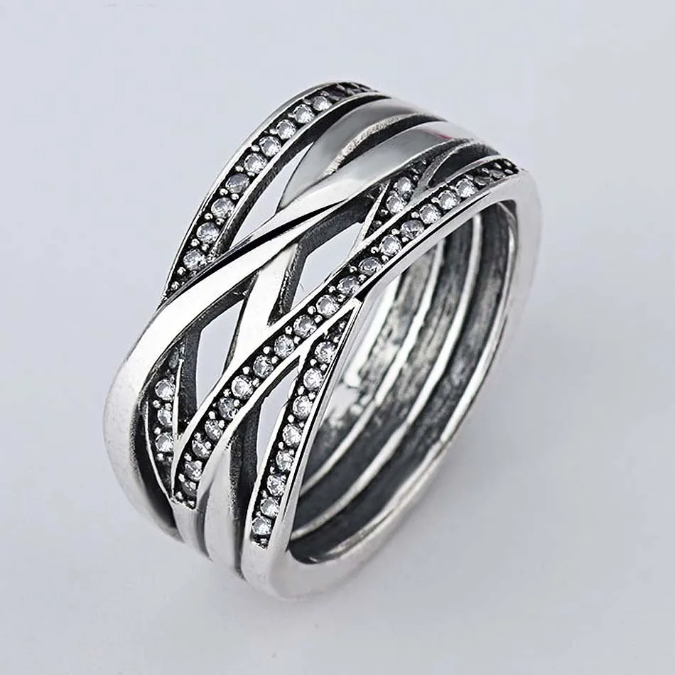 

Original Openwork Eternity Entwined Crystal Rings For Women 925 Sterling Silver Ring Wedding Party Gift Fine Europe Jewelry