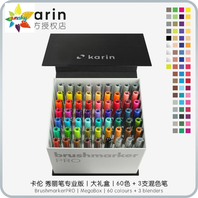 Original Karin Markers Brushmarker Megabox 60 Colours + 3 Blenders  Flexible Soft Pen In Block Letters Professional Art Supplies - Art Markers  - AliExpress