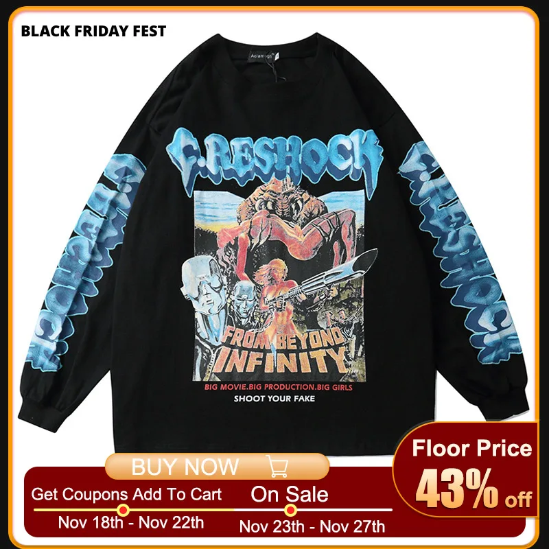 

Aolamegs Hip Hop Sweatshirt Men Action Movie Illustration Print Thin Pullover Streetwear Baggy High Street Fashion men clothing