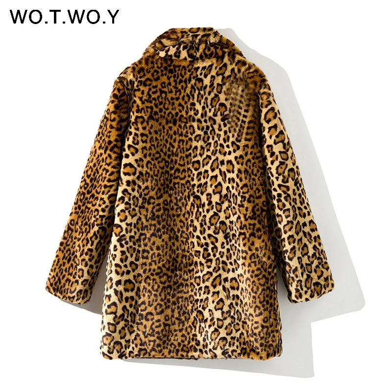 Thicken Leopard Jacket Women Mid-Long Winter Faux Fur Coat Women Slim Casual Luipaard Fur Jackets Female Harajuku 2018