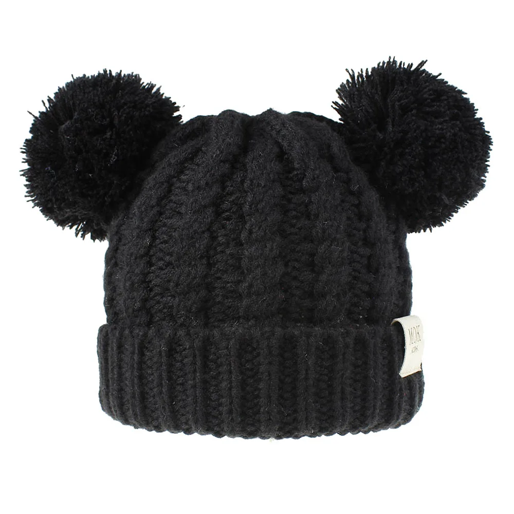 Baby Beanies Hat Pompon Winter Children Warm Hat Knitted Cute Cap Baby Girl Boy Hat Beanie Soft Toddler Hat Bonnet - Цвет: Black