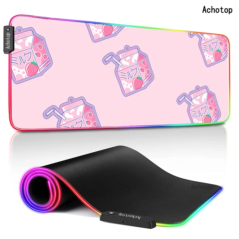 RGB 900x400 Large Mouse Pad XXL Gaming Mouse Pad Gamer Computer Mousepad Pink Cute milk Girls Backlight Carpet Keyboard Desk Mat