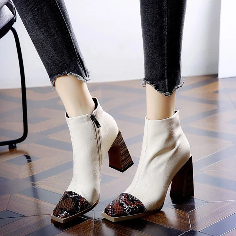 Botines De con punta cuadrada para Mujer, Botines cortos a la moda, para primavera y otoño, 2021|Botas hasta el tobillo| - AliExpress