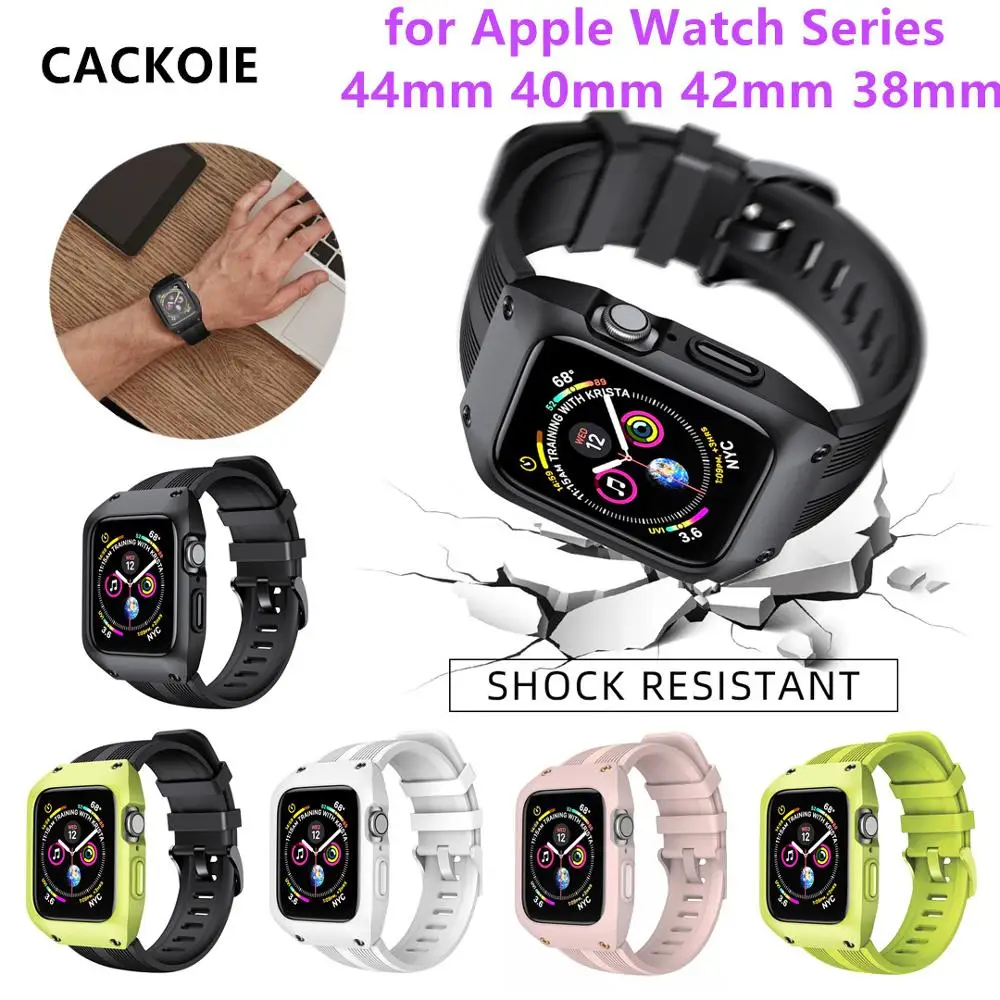 

NEW Spot Shockproof Case + Liquid Silicone Strap Apple Watch Case Strap Set (for iWatch Series) 5 4 3 2 1 42MM 38MM 44MM 40MM