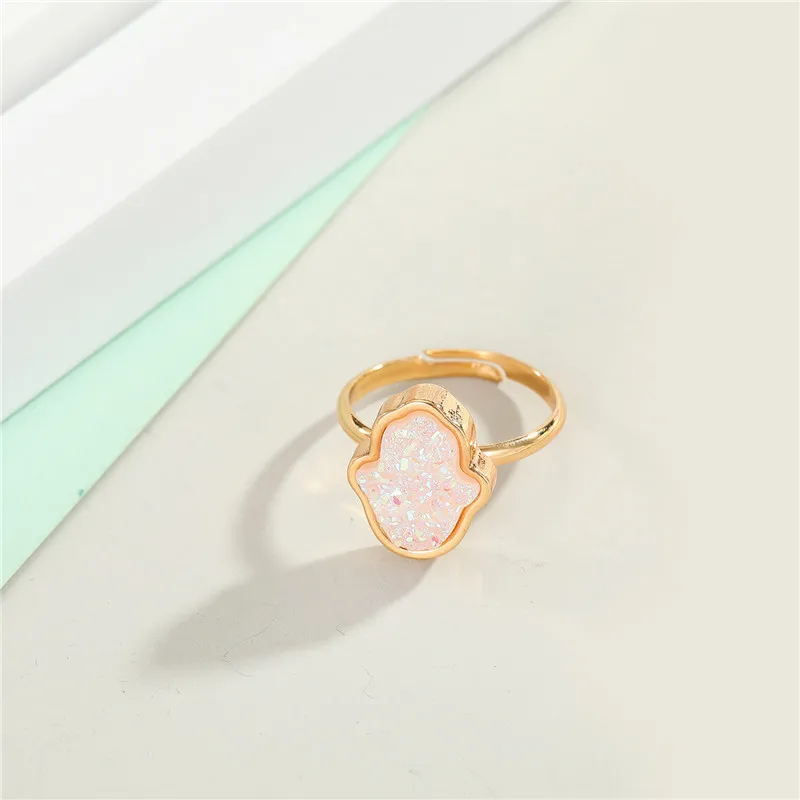 Vintage Boho Open Adjustable Pink Druzy Resin Rings Women Weddding Faux Geode Crystal Rings For Women Jewelry J171 (4)
