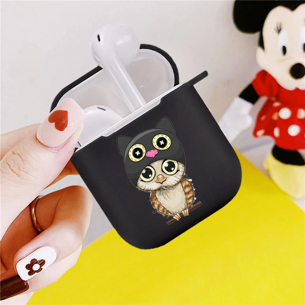 

Cactus couple owl pig cat flamingo cartoon Cute Earphone Charging Box Case For Apple AirPods 2 1 Black Protective Accessories