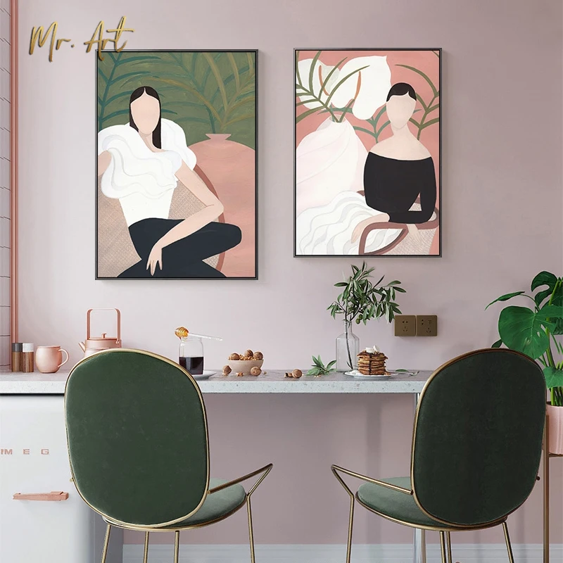 

Fashion Figure Poster and Print Modern Girl W Green Painting Picture Watercolor Literary Art Decoration for Living Room Bedroom