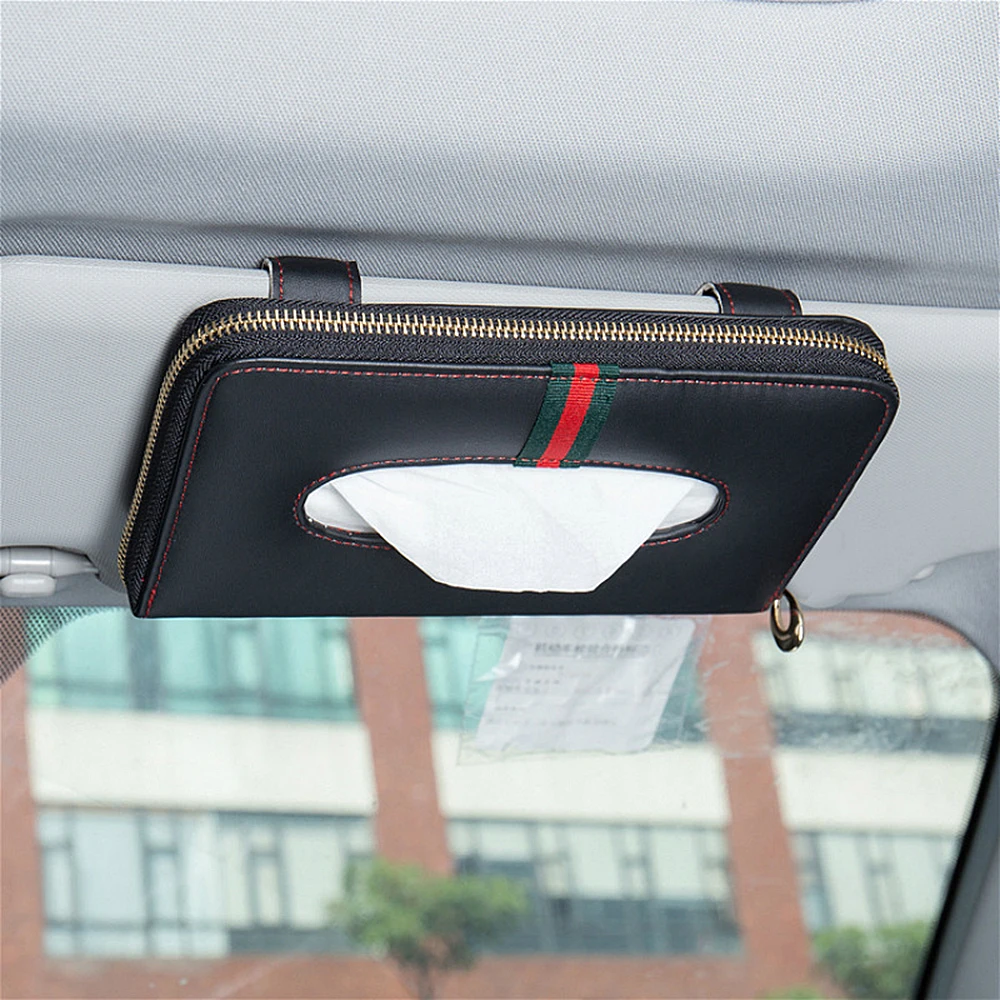 

High Quality Car Auto Sun Visor Tissue Box Paper Napkin Holder Interior Accessories Towel Hanging Type Leather Patere Luxury