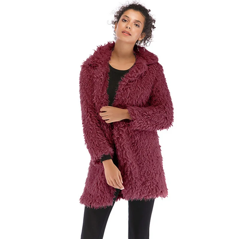 #*Cheap New Women #039;s Winter Warm Plush Coat Female Long Casual Coat Female Faux Fur Wool Blends Winter Warm Thicken Outwear Coats