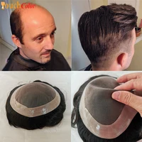 Men Toupee Durable Knots Hair Prosthesis Man Wig Natural Hair Mono&Lace Base Real Human Hair Wig NPU Replacement System Unit 1