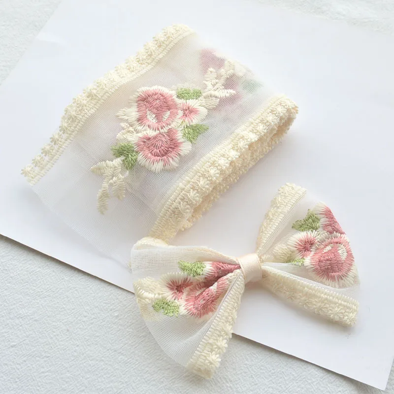 Lace ribbon lace fabric lace sewing accessories lace sewing supplies lace accessories lace garment accessories lace decoration chiffon lace fabric sewing patches lace hair accessories 9CM Embroidery Rose Flower 1 Meter Lace Handmade Hairpin Material