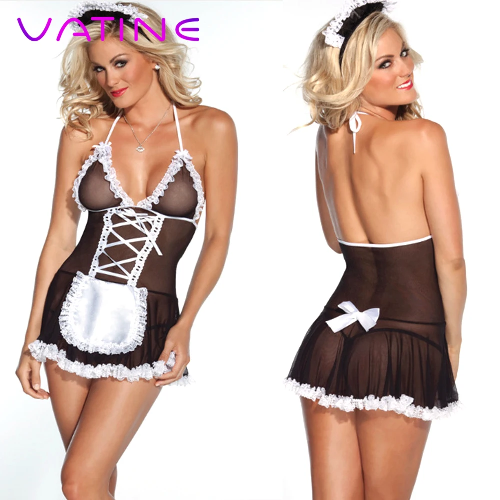 VATINE, косплей, костюмы горничной, Babydoll, сексуальные костюмы-униформа, сексуальное нижнее белье, эротическое нижнее белье, кружевное платье для женщин