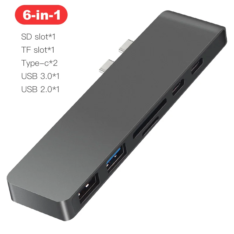 Серый Lungfish USB C концентратор 6 в 1 type C Thunderbolt 3 адаптер USB-C док-ключ PD USB 3,0 SD TF кард-ридер для MacBook Pro Air - Цвет: Серый