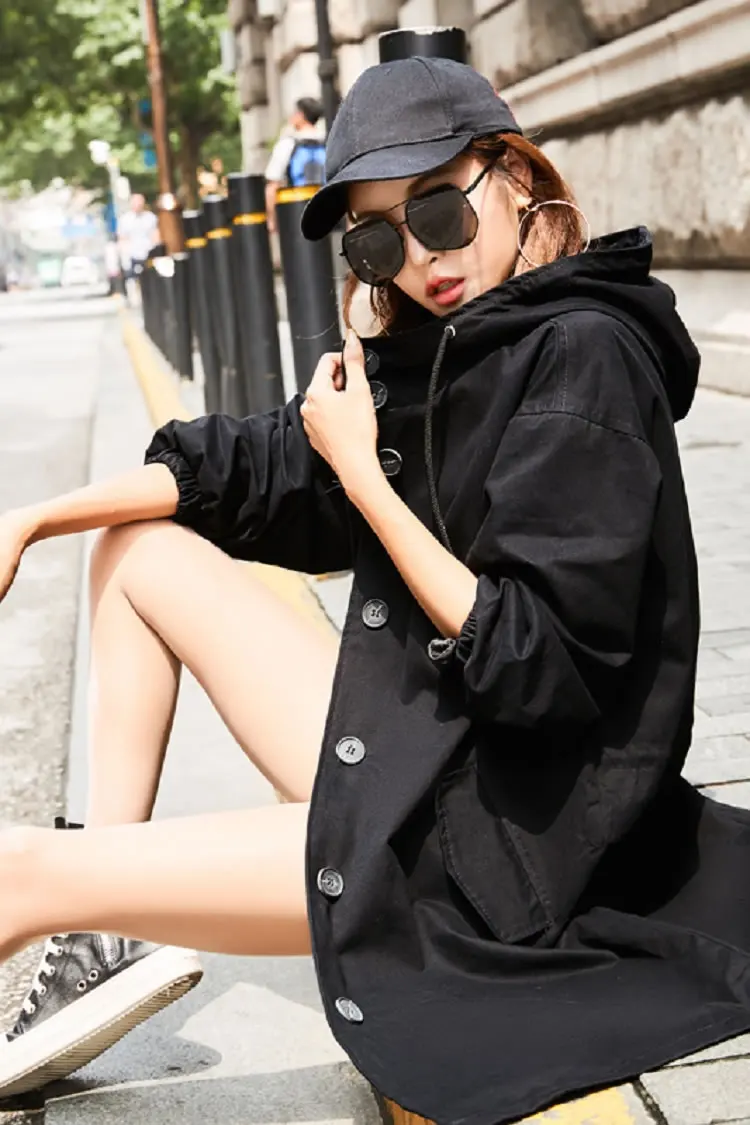 XITAO корейский стиль средней длины шляпа Тренч свободное однобортное пальто мода сплошной цвет Топ Женщины WQR1402