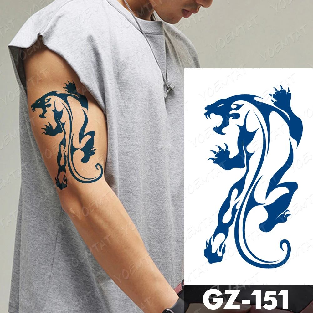 Juice Ink Tattoos Body Art Lasting Waterproof Temporary Tattoo Sticker Totem Leopard Dragon Wolf Tatoo Arm Fake Flame Tatto Men