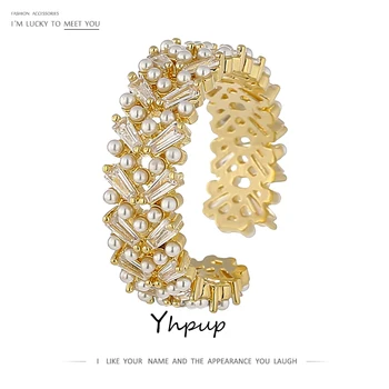 

Yhpup Exquisite Simulated Pearls Open Ring for Women Delicate Shiny Cubic Zirconia Round Finger Ring Jewelry Engagement кольцо