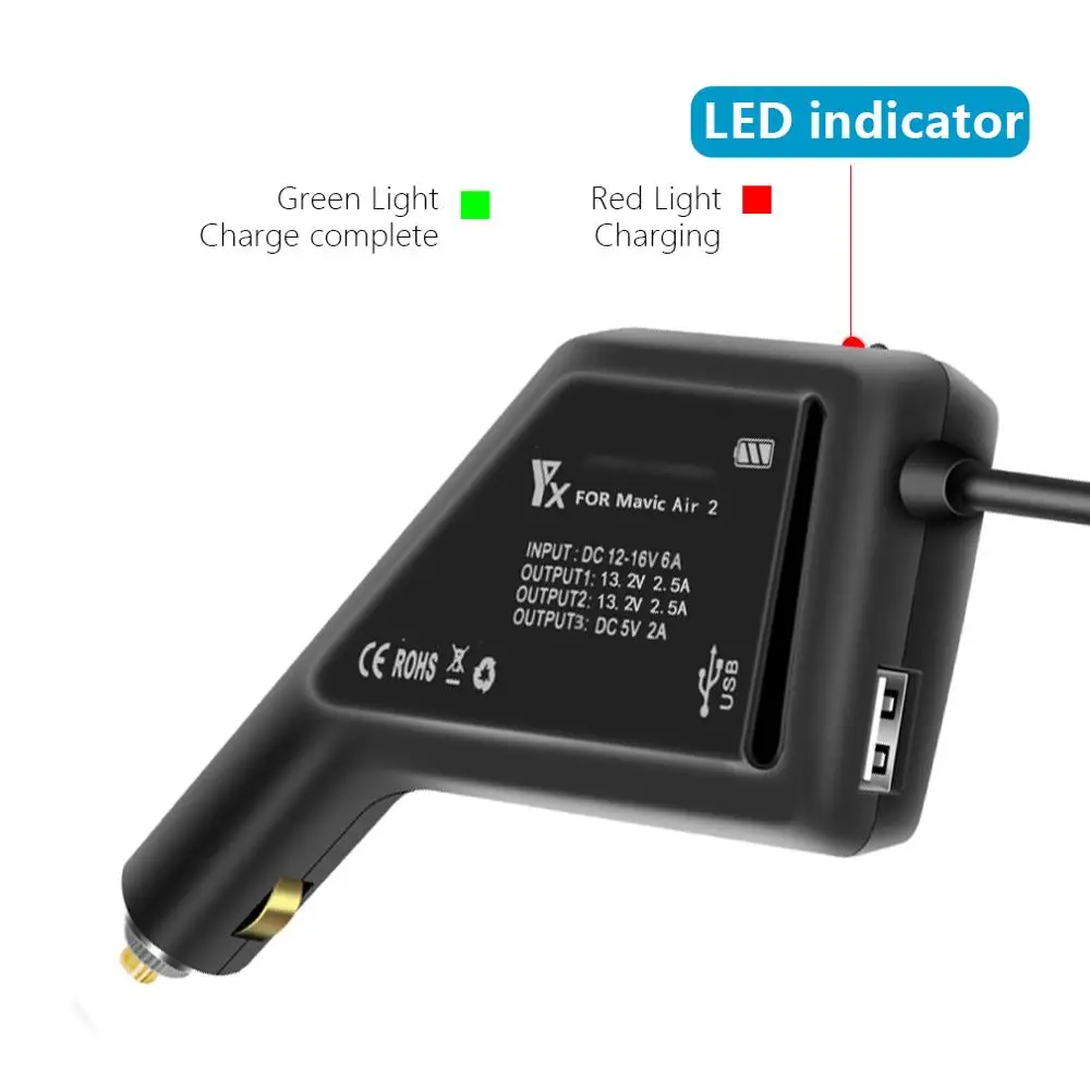 Car Charger For DJI Mavic Air 2 Intelligent Battery Charging Hub Mavic Air2 Car Connector USB Adapter Multi Battery Car Charger