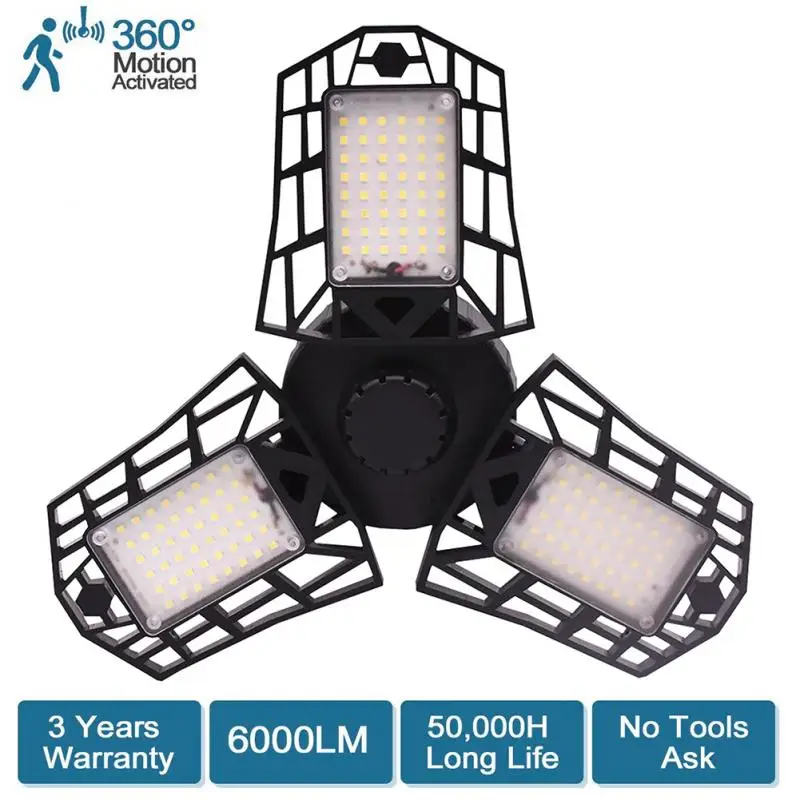 

60W LED Garage lamp with Radar Motion Activated Ceiling Light Indoor Deformable 6000LM Glare E26 LED Industrial Lighting Lamp