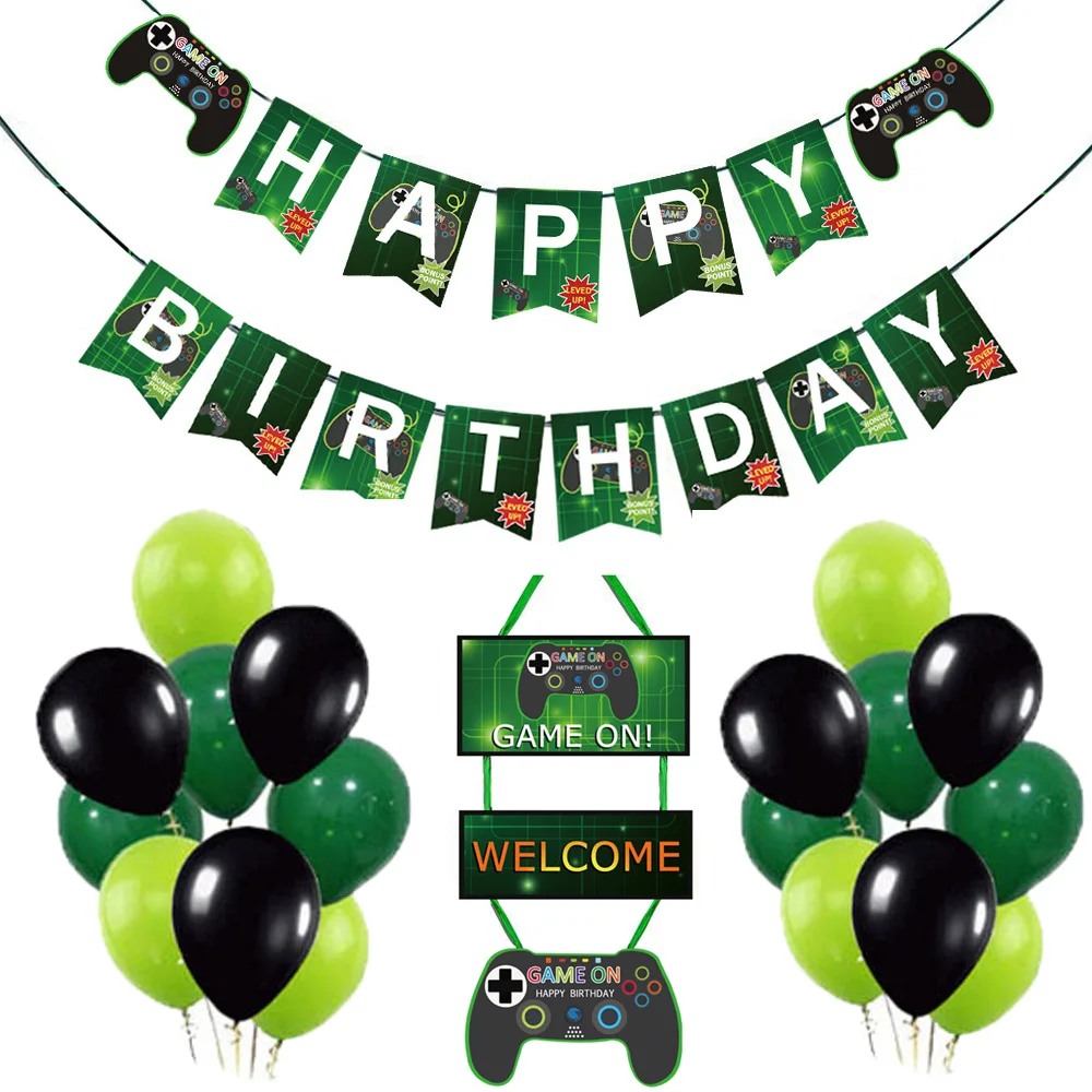 Jogo Tema Decoração De Festa De Aniversário para Meninos, Gamepad, Balões,  Bandeira, Decorações De Bolo, Engraçado