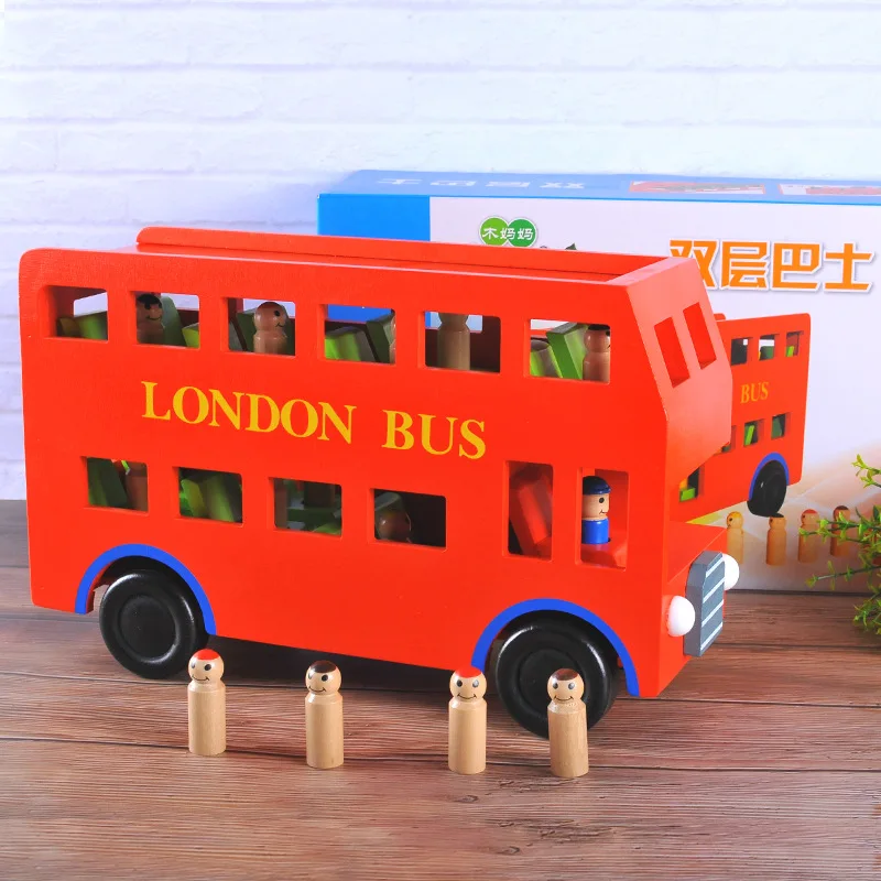 Wooden Car Model Red 2 Layer London Bus Early Childhood Cognitive Puzzle Toys for Children Chiristmas Birthday Gifts | Игрушки и хобби