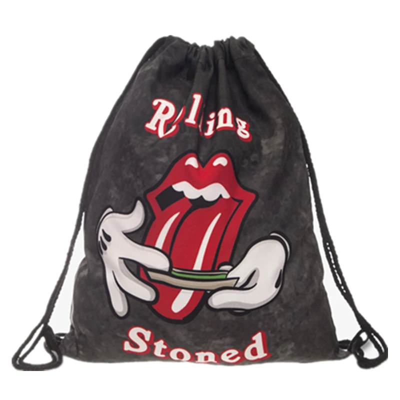 Mochila con cordón para hombre y mujer, morral con estampado 3D, estilo Harajuku, informal