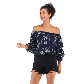 

Print blouse women Spring Chiffon Slash neck blusas womens tops blouses Red Blue And White Yellow Leopard 5930