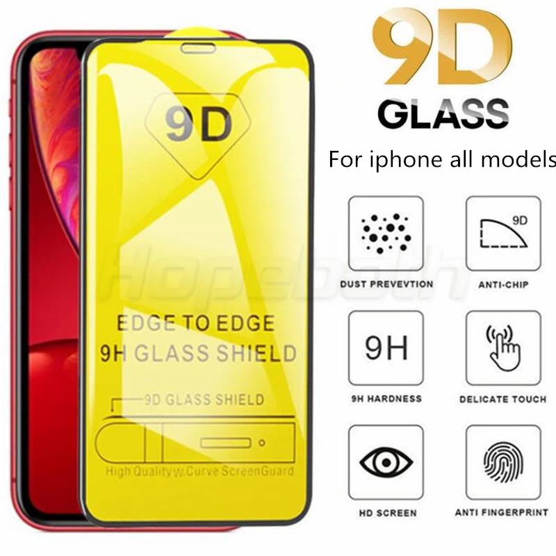 50Pcs 9D Full Cover Tempered Glass For iPhone 11 12 Mini Pro Max Screen Protector For iPhone X XR XS Max 6 7 8 Plus SE2020 Film