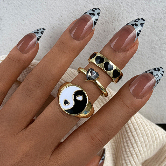 Heart Y2K Ring Set Open Cooper Rings For Women Candy Color Hand-painted Knuckle Rings Jewelry