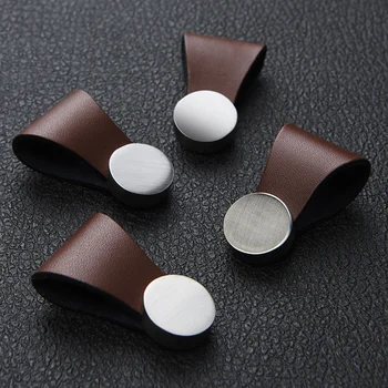 

European Vegetable tanned Leather door Pull Handle Stylish Simple cabinet single hole knob wardrobe drawer Furniture Hardware