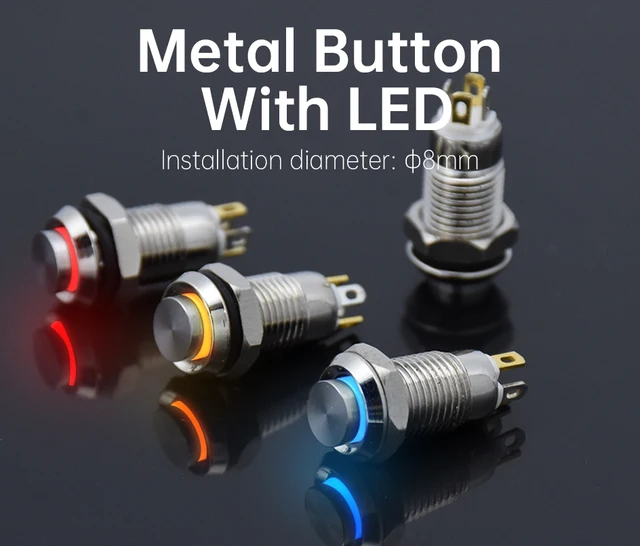 Push Button Switch LED Momentary – Stainless Steel Panel Mount, 12V/24V ...