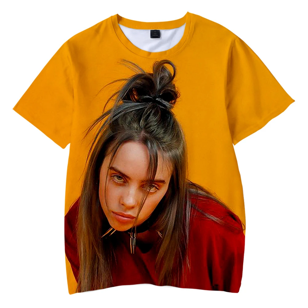 Коллекция года, лидер продаж, летняя детская футболка Billie Eilish размер для детей, Billie Eilish, 3D принт, дышащая футболка с короткими рукавами для мальчиков и девочек, для взрослых