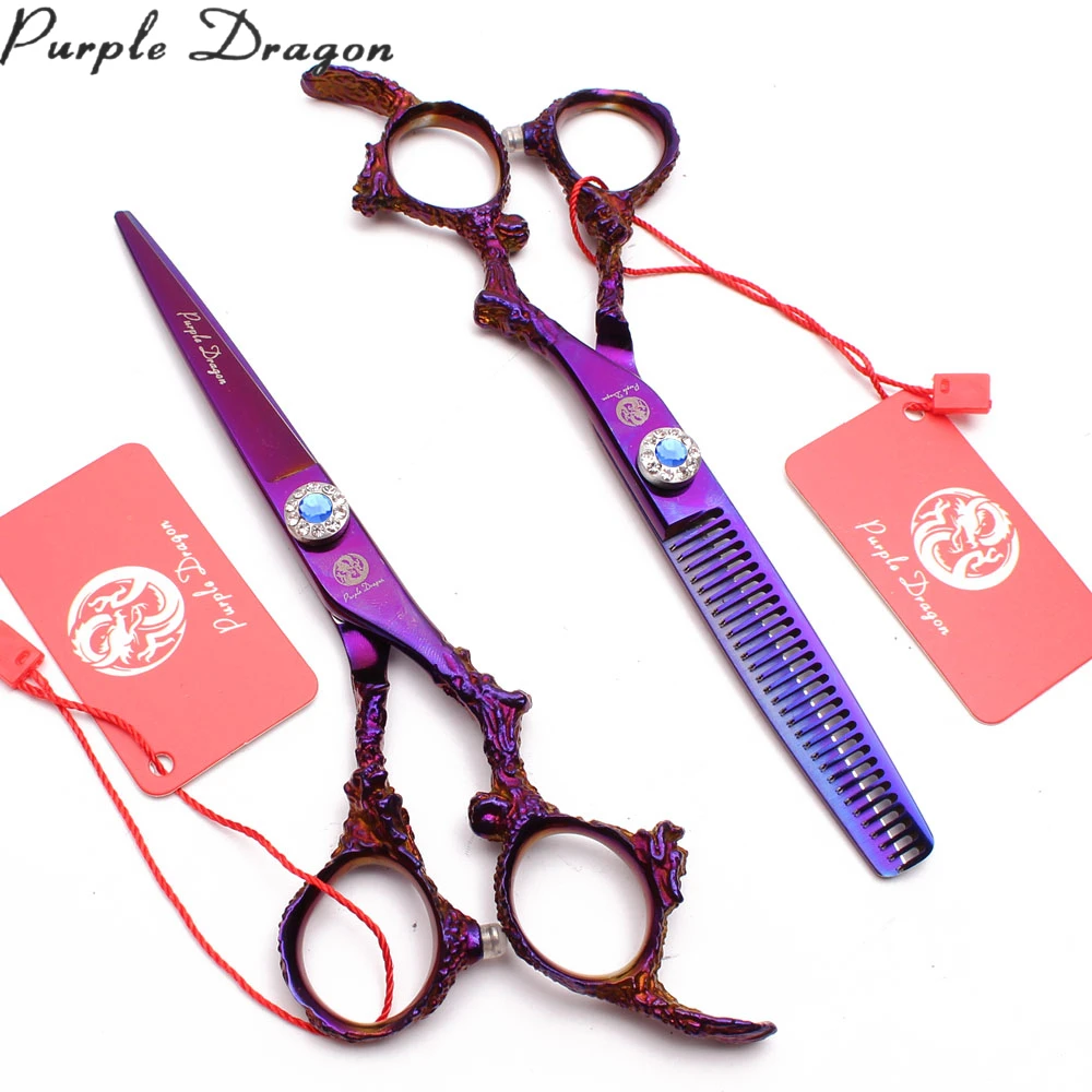 

Z9005 5.5" 16cm 440C Purple Color Hair Scissors Cutting Shears Thinning Scissors Professional Haidressing Scissors Dragon Handle