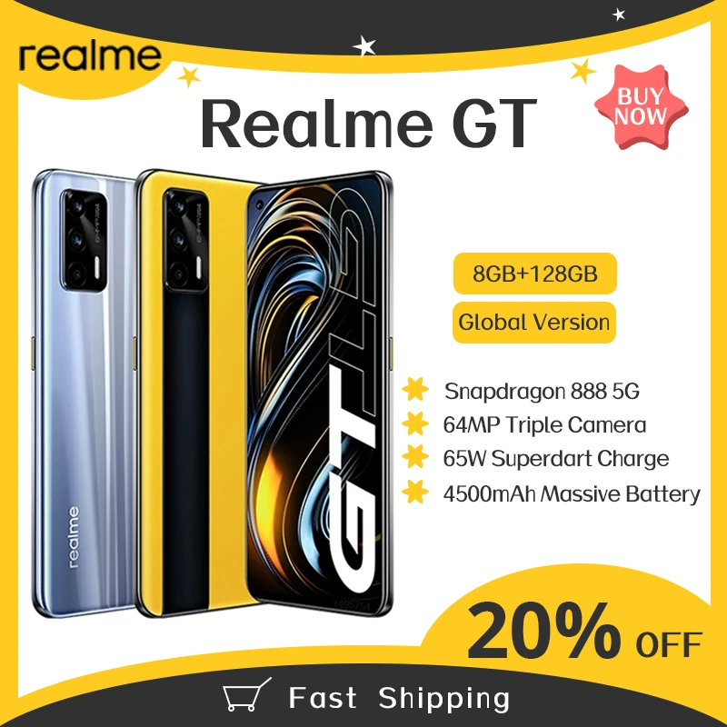 android 10 cellphones Global Version Original realme GT 5G phone 8GB 128GB NFC Snapdragon 888 65W Super Dart Charge 120Hz 6.43" AMOLED best android cell phone
