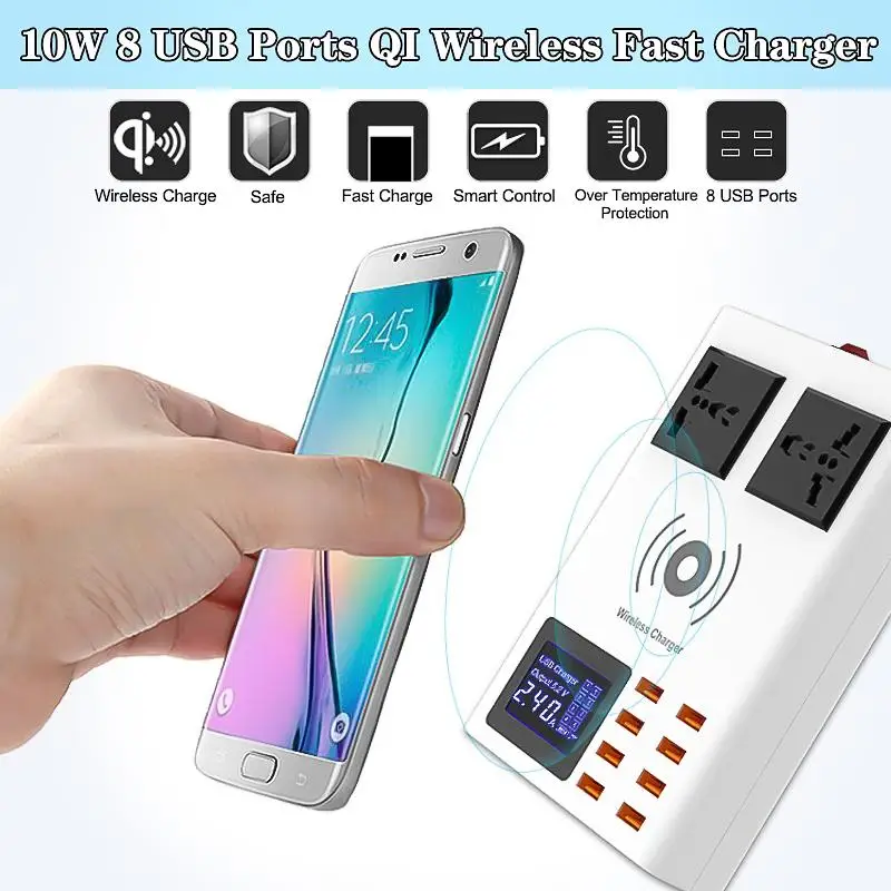 

8USB Wireless Quick Charge Fast Charger USB Hub Table Desktop Adapter Mobile Phone Tablets Strip Quick Charging Pad Led Display