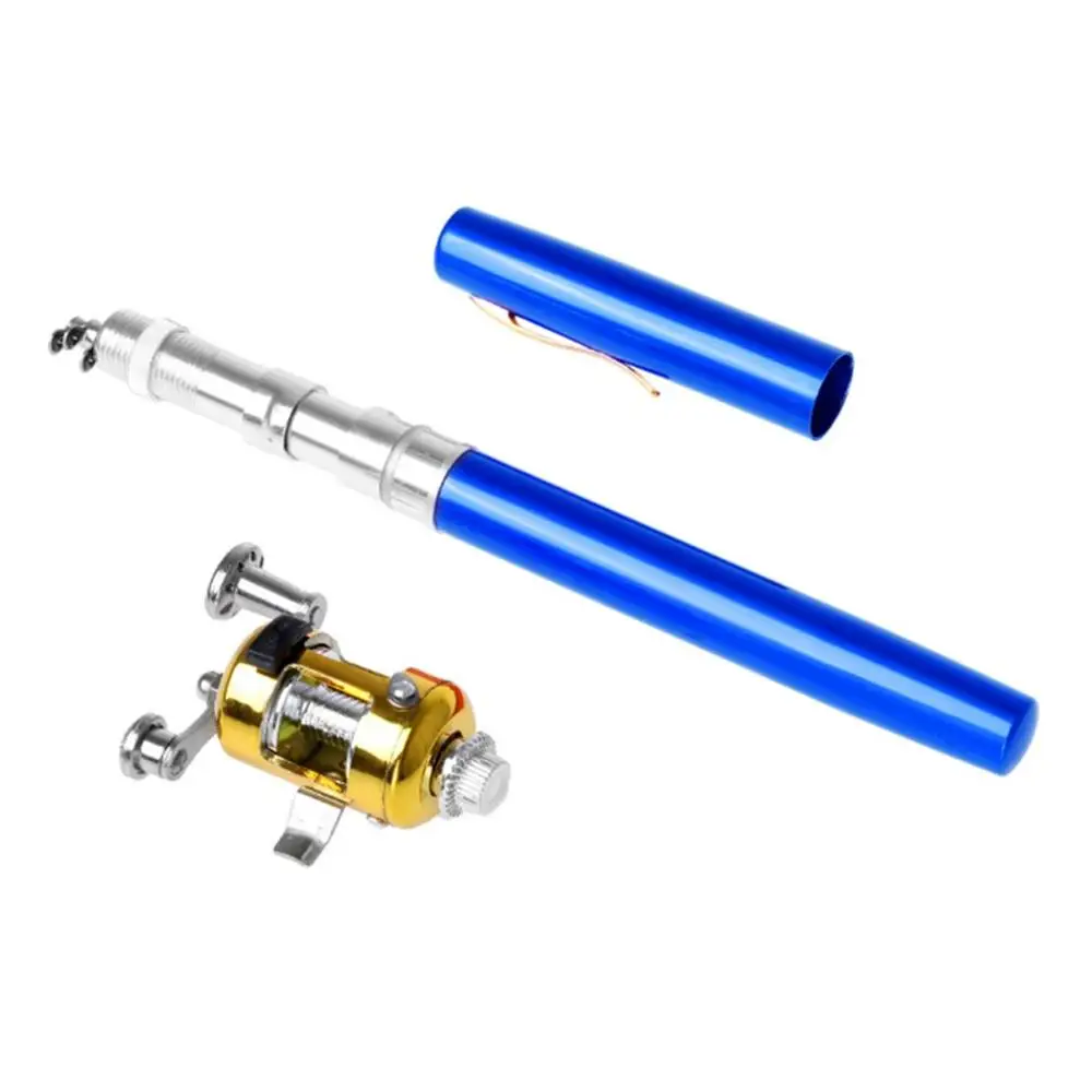 hot sale Super Lightweight Portable Fishing Set Pen Rod with Reel Mini Telescopic Fishing Rod+ Reel Pocket Fishing Reel - Цвет: A Blue