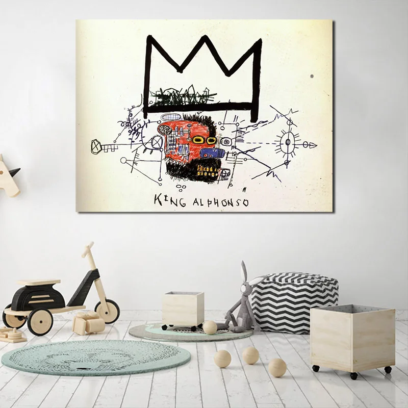 

King Alphonso By Jean Michel Wall Art Canvas Posters Prints Painting Oil Wall Pictures For Modern Living Room Home Decor Artwork
